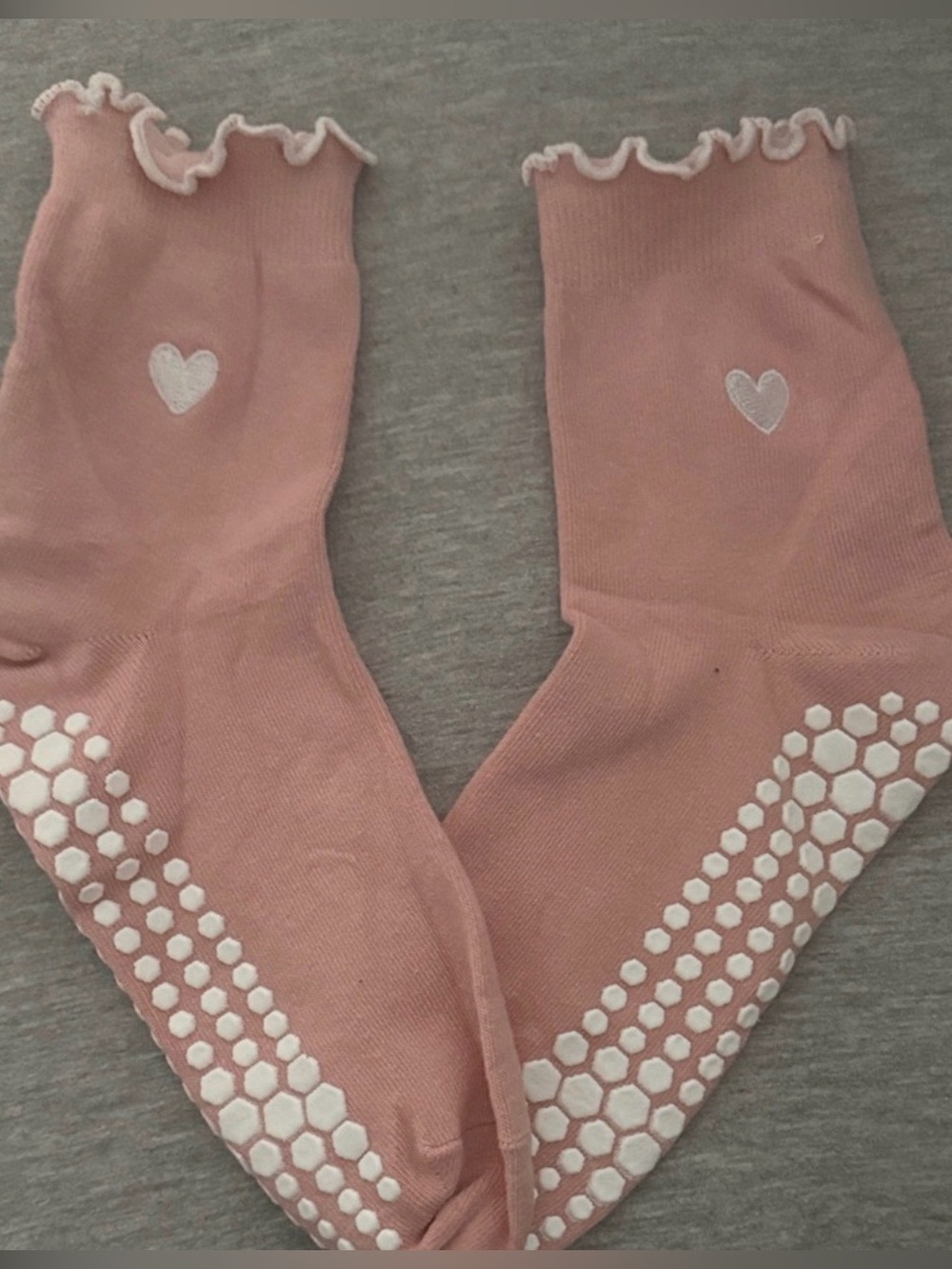 Pink Ruffled Heart Grip Socks